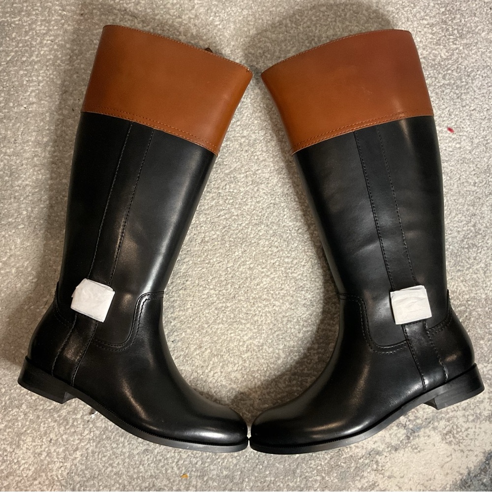 Lauren Ralph Lauren Berdie Leather Riding Boots – Black/Tan - Size 6 WIDE CALF - Picture 6 of 16